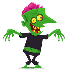 Cartoon Funny Green Zombie With Pink Brains