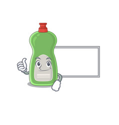 Cartoon dishwashing liquid holding a white board Vector Image