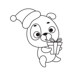 Coloring Page Cute Little Dog Carries Gift Box