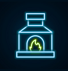 Glowing Neon Line Blacksmith Oven Icon Isolated On