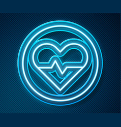 Glowing Neon Line Heart Rate Icon Isolated On Blue