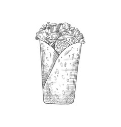 Shawarma Or Kebab Isolated Fast Food Snack Sketch