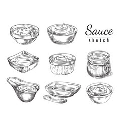 Various Sauces In Bowls Hand Drawn Sketch