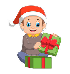 Cartoon Little Boy Opening Present Box