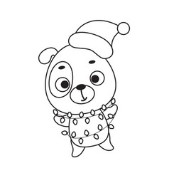 Coloring Page Cute Christmas Dog With Garland