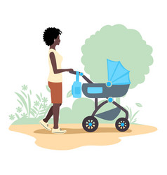 Mom Walks With Baby In Stroller