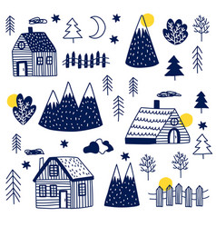 Nordic Cute Retro Village Doodle Set