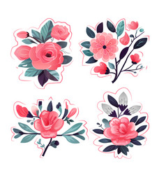 Set Pink Flowers Collection Happy Valentines Day