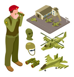 Military Air Force Base Isometric With Helicopter