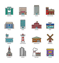 City Architecture Buildings Color Outline Icons