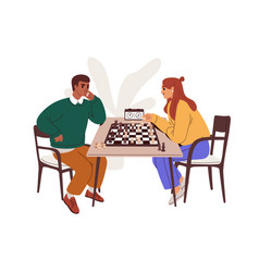 Man Woman Playing Chess At Game Board At Table