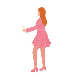 Stylish Lady In Pink Dress Semi Flat Color