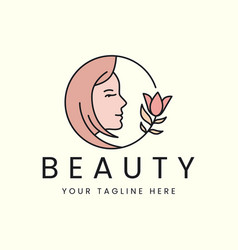 Flower Women Line Style Logo Cartoon Template