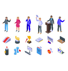 Motivational Speaker Icons Set Isometric