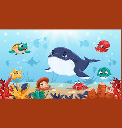 Underwater Cartoon Landscape Summer Sea And Ocean