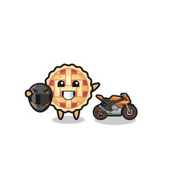 Cute Apple Pie Cartoon As A Motorcycle Racer