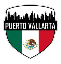 Puerto Vallarta Skyline Silhouette Mexico Flag