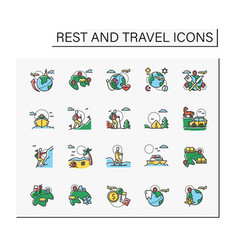 Types Of Rest And Tourism Color Icons Set