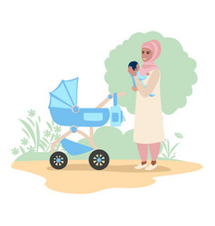 Mom Walks With Baby In Stroller