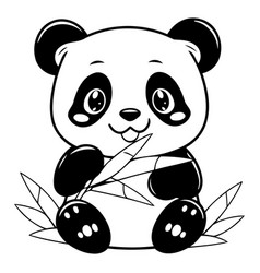 Cute Cartoon Panda Bear Sitting On Bamboo Leaves