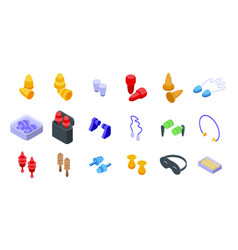 Earplugs Icons Set Isometric Ear Device