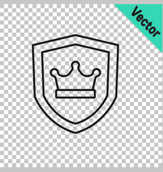 Black Line Shield With Crown Icon Isolated