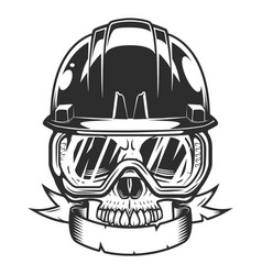 Builder Skull In Hard Hat With Glasses And Ribbon