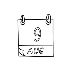 Calendar Hand Drawn In Doodle Style August 9 Book