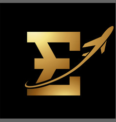 Glossy Gold And Black Antique Letter E Icon