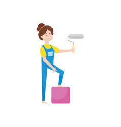 Cartoon Woman Holding A Paint Roller Flat Style