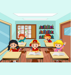 Scene With Many Kids Studying In Classroom