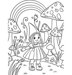 Coloring Page With Little Girl Gnome Elf