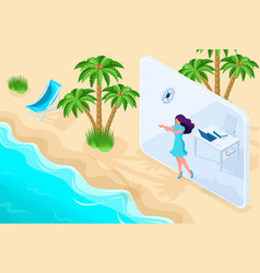 Isometric Girl Goes From Office To Vacation Via