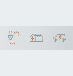 Set Line Electric Car Plug And Solar Energy Panel