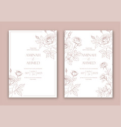 Wedding Invitation With Flowers In Line Design