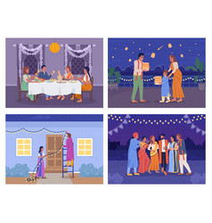 Diwali Celebration Flat Color Set