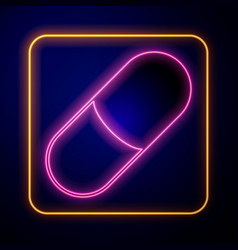 Glowing Neon Sleeping Pill Icon Isolated On Black