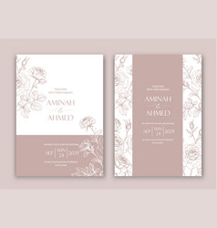 Wedding Invitation With Flowers In Line Design