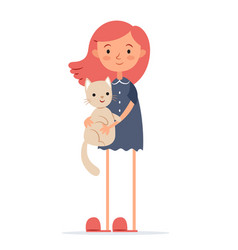 Girl With Pink Hair Holding A White Cat Cute