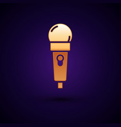 Gold Microphone Icon Isolated On Black Background