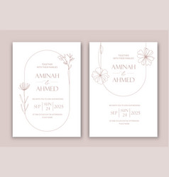 Wedding Invitation With Flowers In Line Design