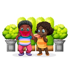 Two Black Kids Eating