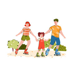 Happy Family Riding On Roller Skates - Cartoon