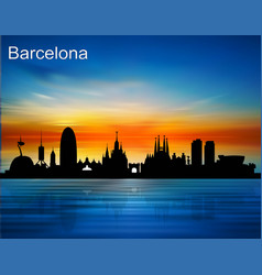 Silhouette Of Barcelona City In The Sunset