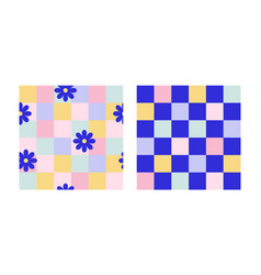 Y2k Seamless Patterns With Daisies And Chess