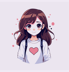 Cute Little Girl With Long Hair In Cartoon Style