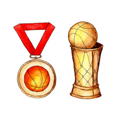 Watercolor Set Basketball Gold Cup With Ball