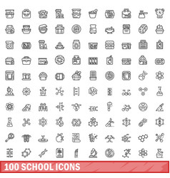 100 School Icons Set Outline Style