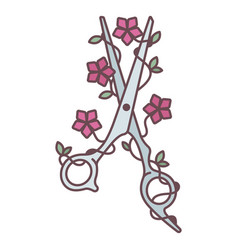 Color Stroke Scissors And Flowers Drawing