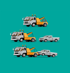 Set Of Towing Car Trucking Auto Transport